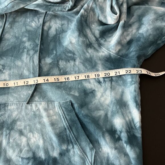 Athleta Sweatshirt Women XL Blue Tie Dye Hooded Kangaroo Handwarmer Pocket Crop - Picture 6 of 7